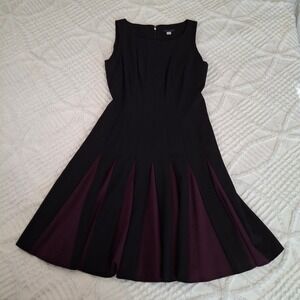 Tommy Hilfiger Womens 10 Fit & Flare Dress Black Plum Purple Pleated NWT